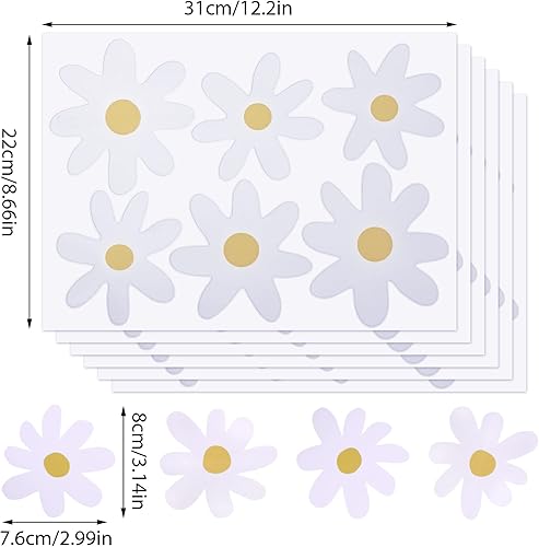Miniatura 2 de Bremorou 36 calcomanías de pared retro de margaritas blancas, impermeables y reutilizables, calcomanías florales de vinilo para niños, guardería,