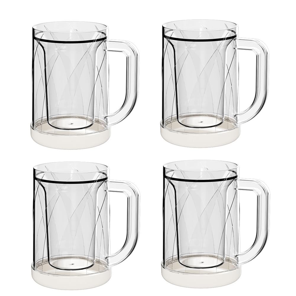 Urbannest Transparent & White 4 Pcs Beer Mugs Double Wall Gel Frosty Freezer Mugs For Home Bar Accessories, Beer Gifts