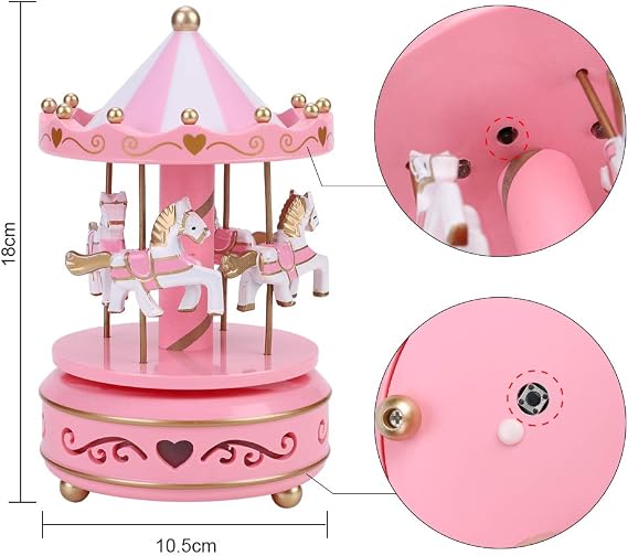 IBLUELOVER Classic Carousel Music Box LED Colour Changing 4 Horse Rotating Music Box Light Melody Artware Birthday Christmas Festival Musical Gift