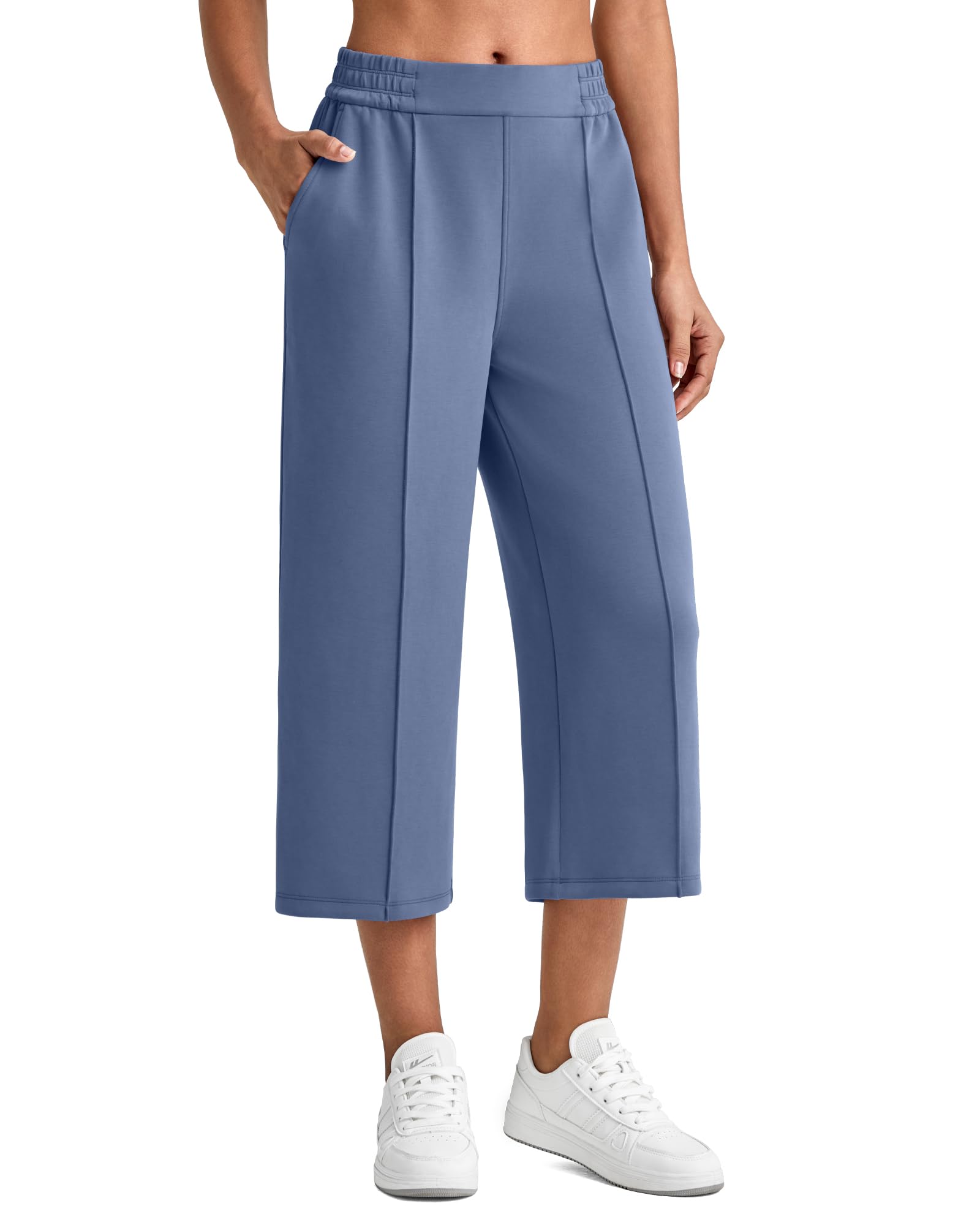 G4Free Smoofit Modal Soft Womens Wide Leg Capri Sweatpants High Waist Casual Lounge Cropped Pants with Pockets