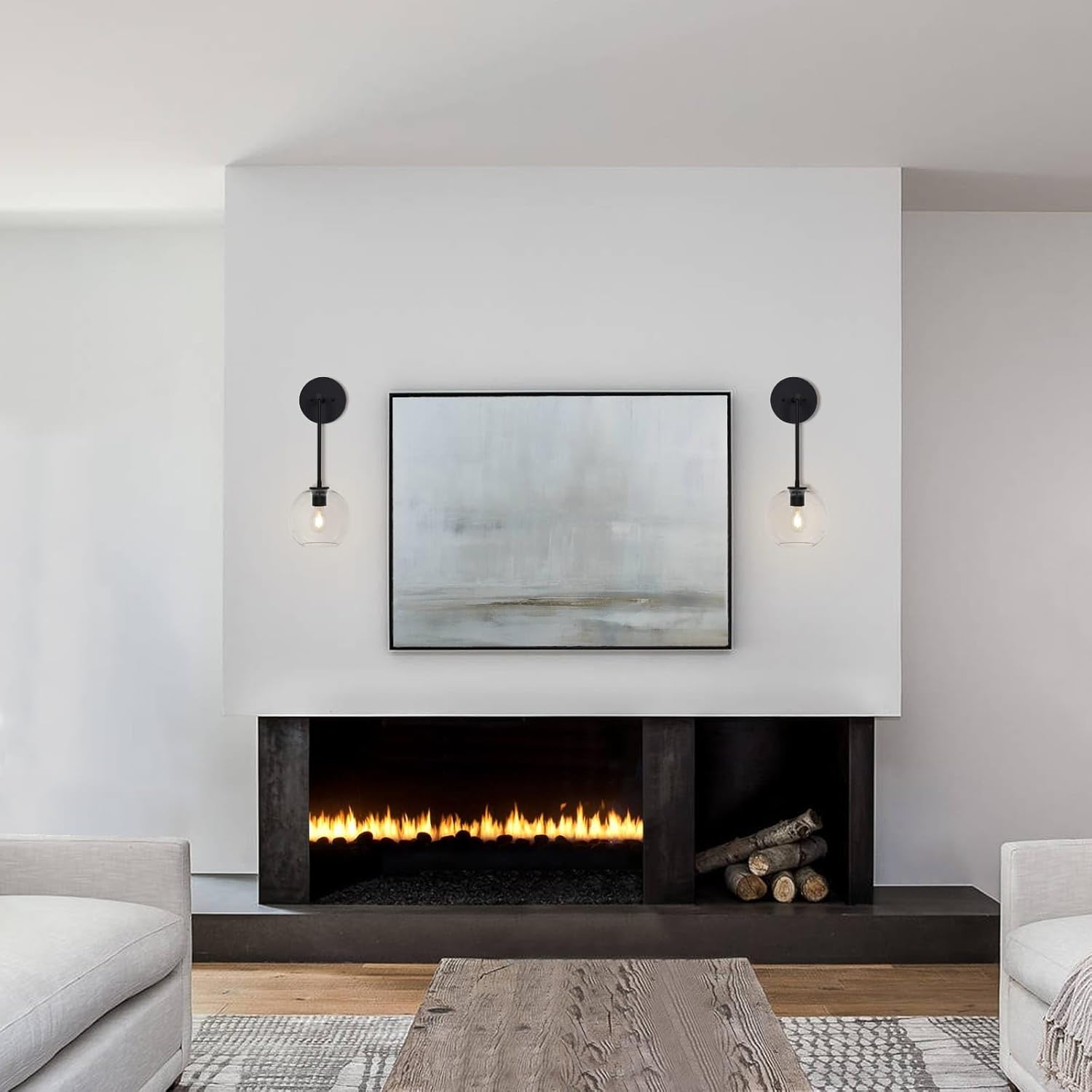 XiNBEi Lighting Wall Sconce, Retro 1 Light Globe Glass Bathroom Vanity Light Matte Black Finish XB-W1263-MB