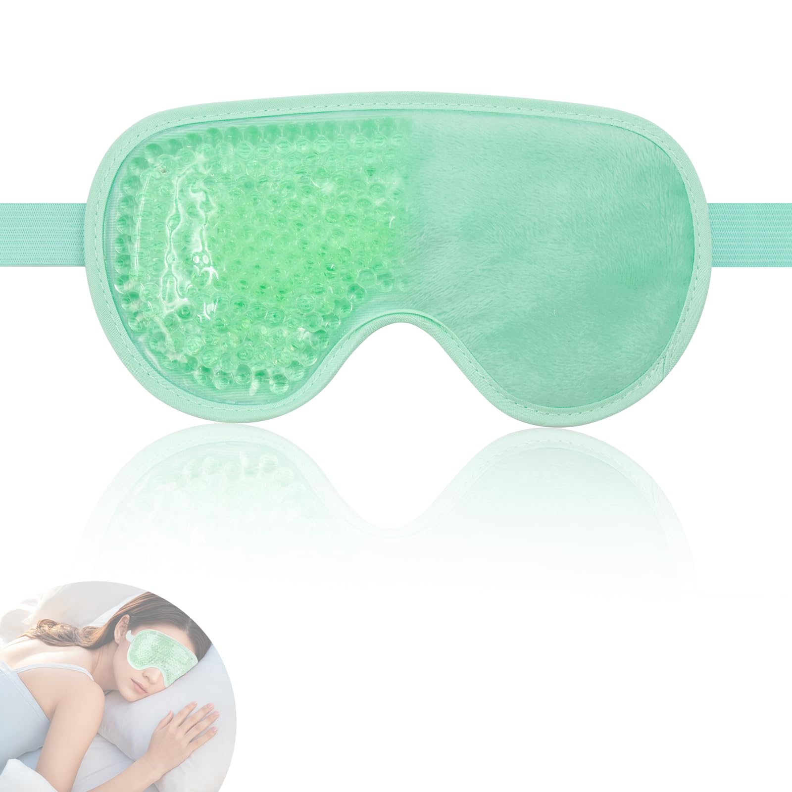 Zequech Máscara de ojos verde refrescante y caliente – Cuentas de gel reutilizable comprimir para ojos hinchados, ojeras, dolores de cabeza, ojos secos e hinchados – Cubierta de ojos calmante