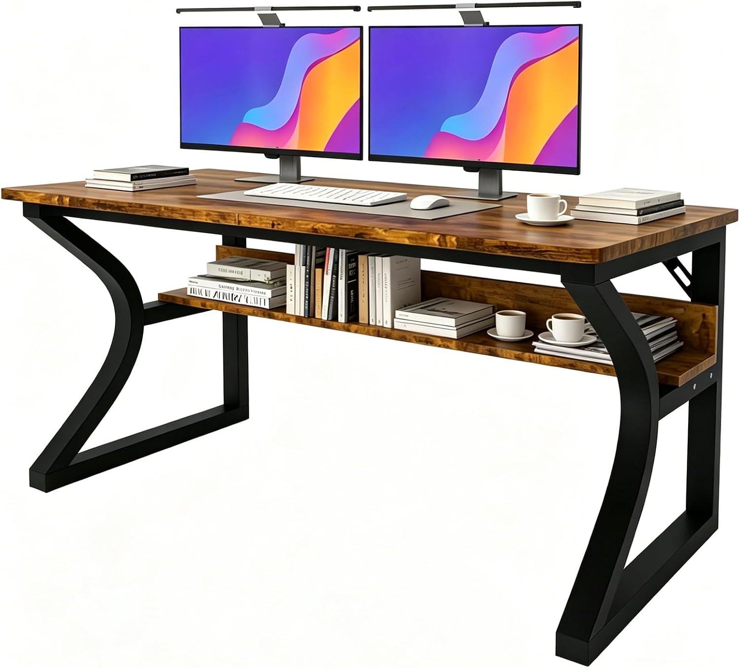 47 X 23.6 Inch Computer Desk, Modern Home Office Desks w/Deeper Desktop, Writing Work Study Desk w/Storage Shelves Cable Management for Home Office, Study, Bedroom, Work from Home, Metal Frame