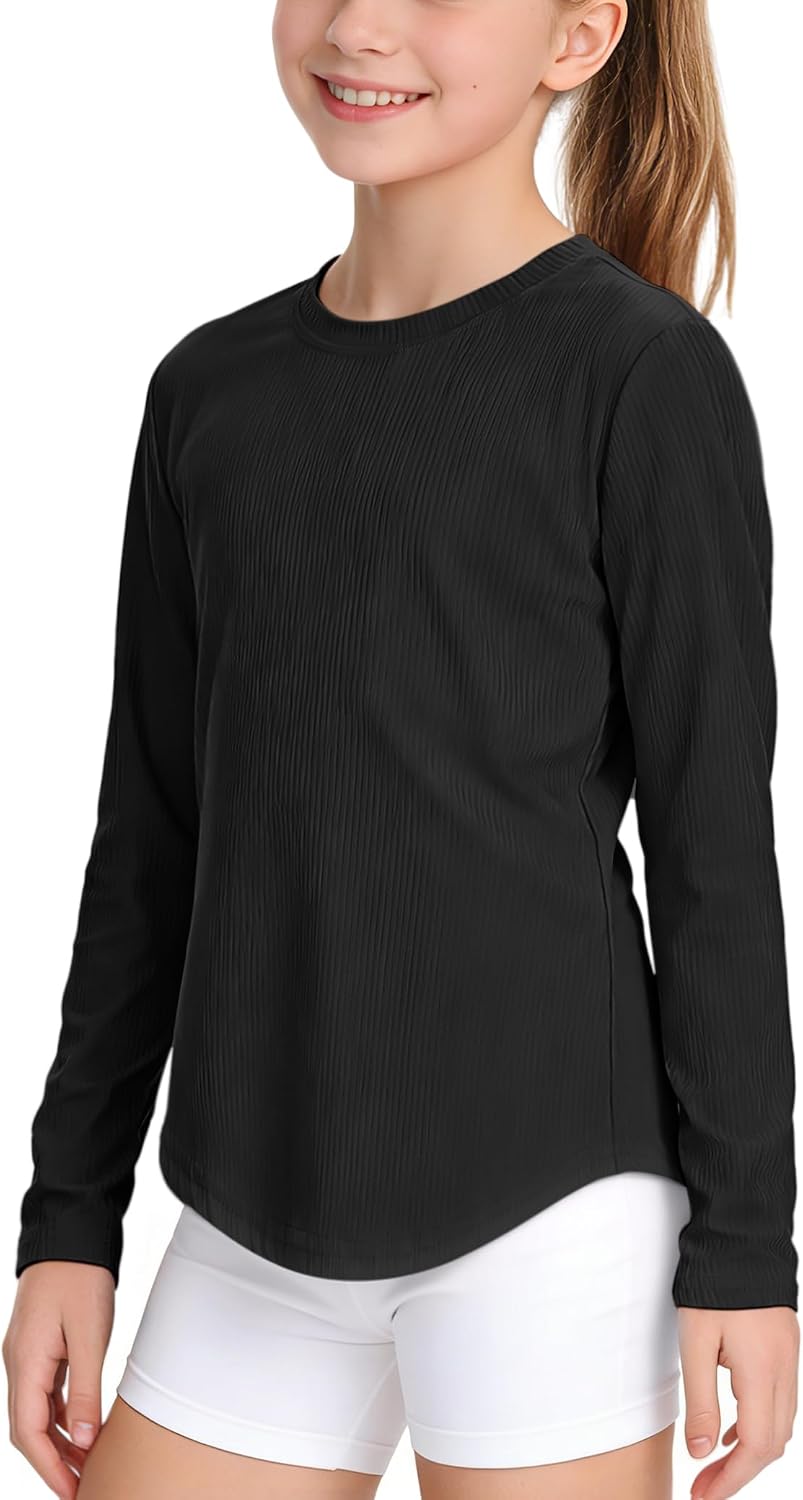 Auranso Girls Long Sleeve Shirts Kids Quick Dry Athletic Yoga Sport Tops