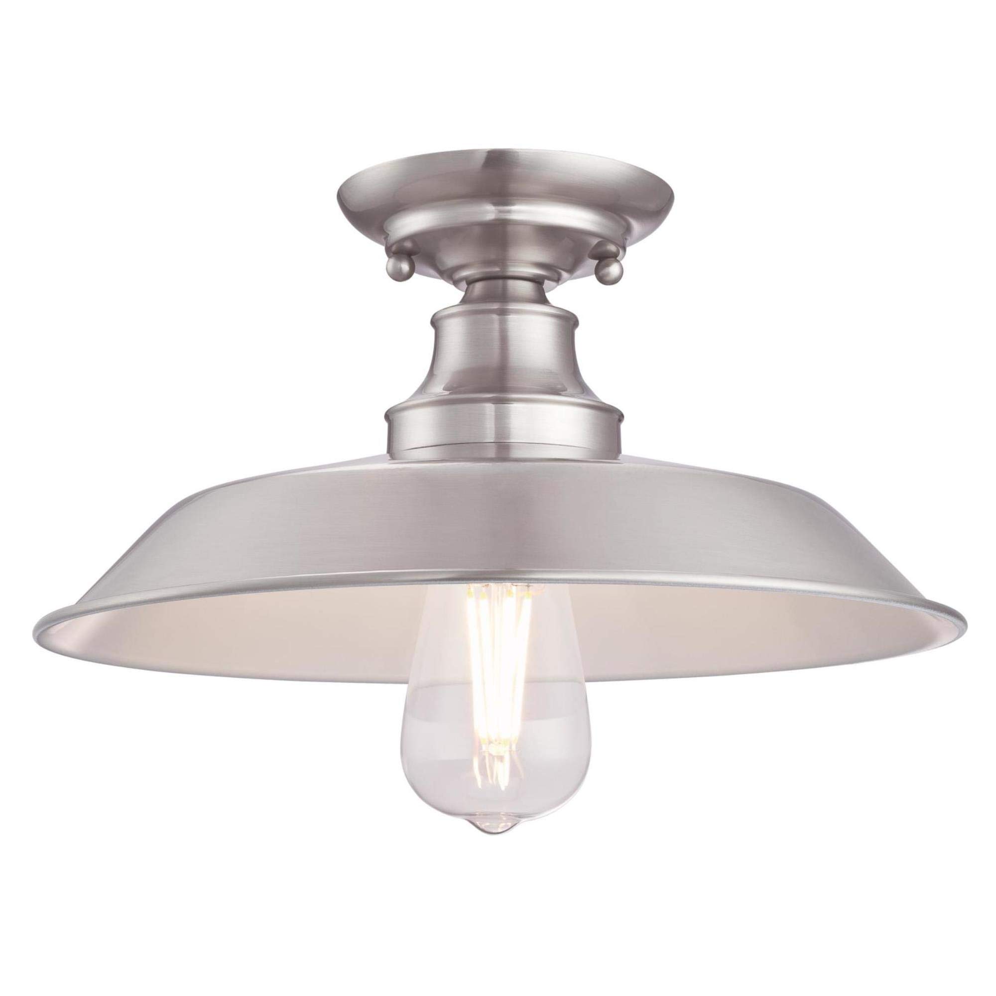 Westinghouse 6370200 Iron Hill 12-Inch, One-Light Indoor Semi Flush Mount Ceiling Light, Brushed Nickel Finish