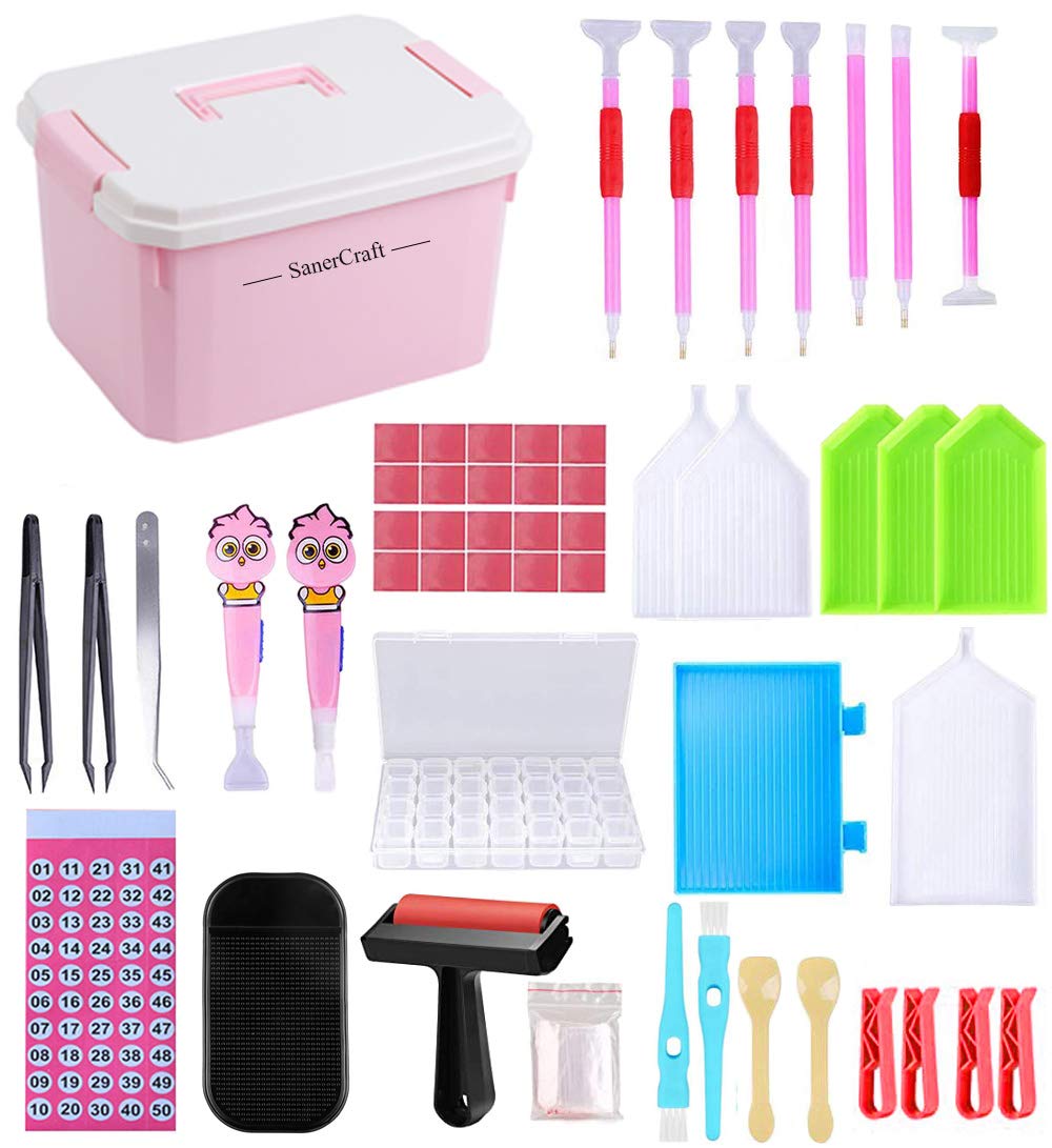 HomeCraftology 102 pcs 5D Diamond Painting Accessories Kits, Diamond Art Tool Sets with 28 grids Storage Container & Roller for DIY Crafts