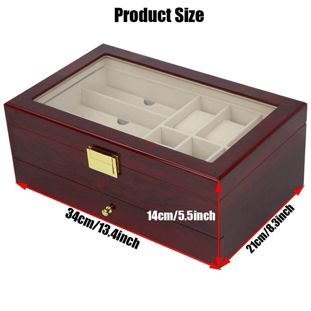 Uhrenbox aus Holz mit Schublade, Uhrenbox-Organizer mit 6 Fächern, doppellagige Uhrenvitrine, für Damen und Herren