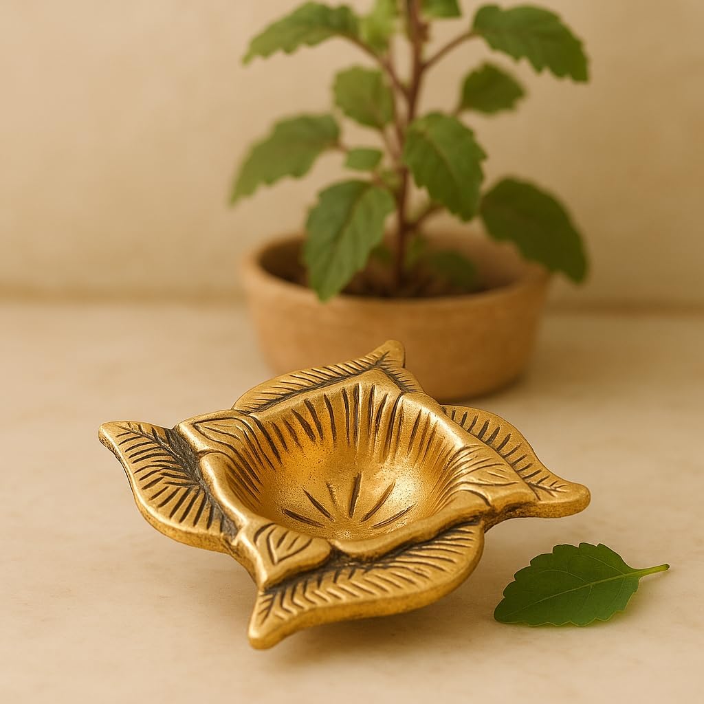 Indian Shelf Handmade Swastik Brass Oil Lamp for Inaugration Traditional Festival Deepak Pital God Idol Deep (Size: 2.2cm) BOL-320