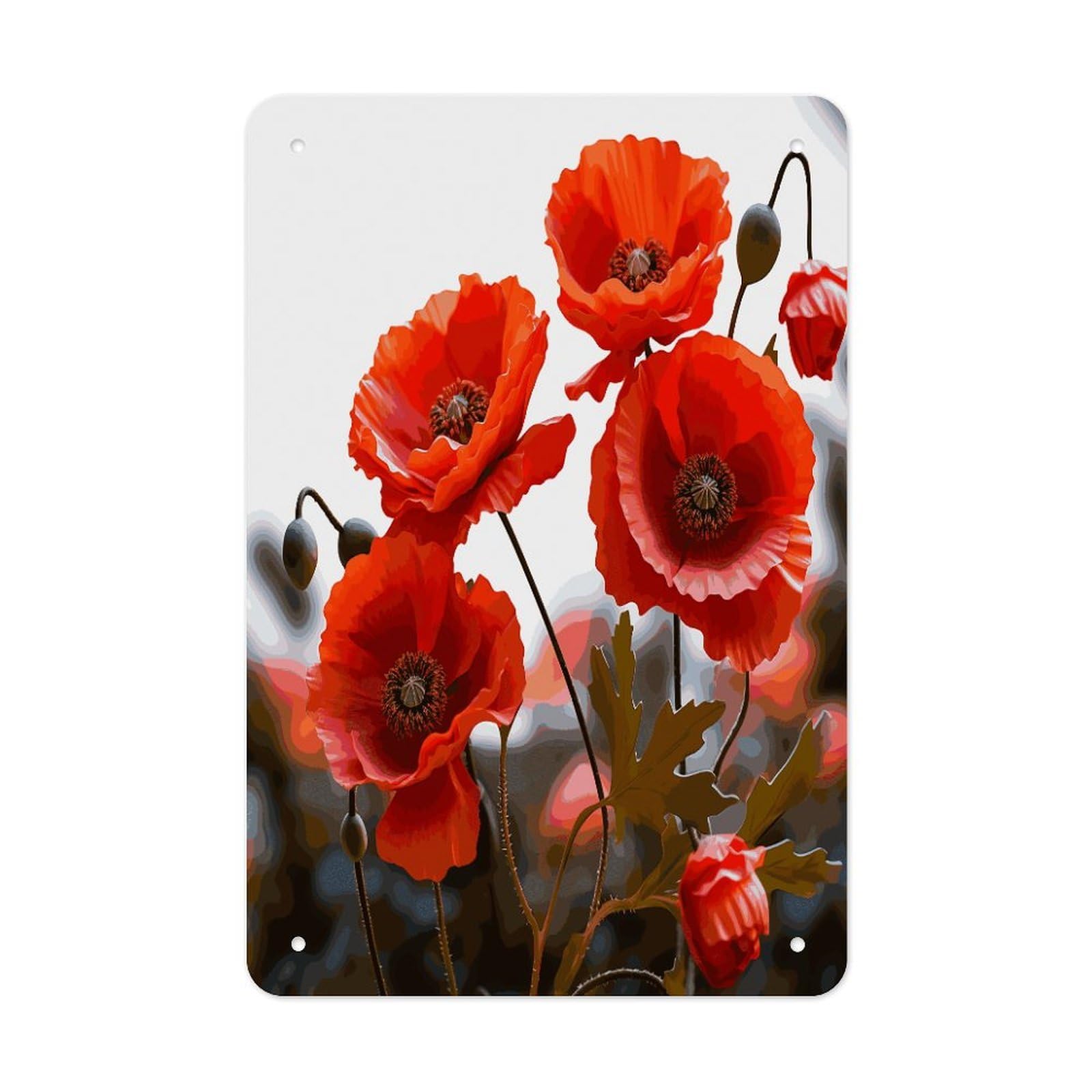 LDGSUPH Poppy Flowers Vivid Petals Wall Art Prints Folded Edge Iron Sheet Painting with Holes for Wall Prints Decorative Picture Metal Signboard Decor Painting for Outdoor Indoor Wall Decor