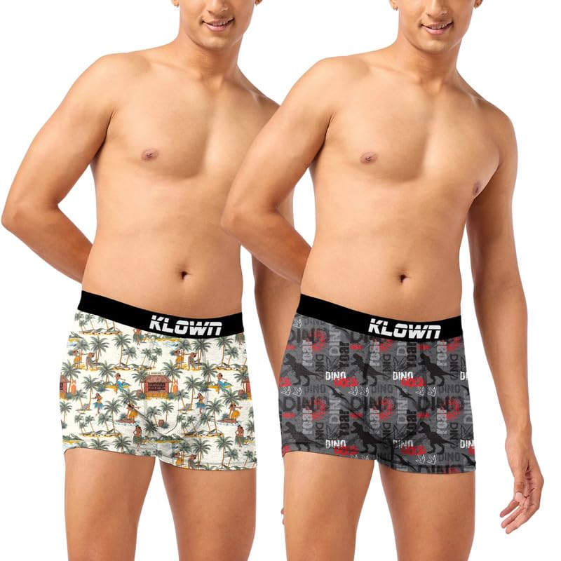 Pack of 2 Printed Trunk for Men | Cotton Blend | Soft & Stretchable | Stylish Men's Underwear | Comfortable Fit | Assorted Prints | Innerwear for Men |Red::Grey::White-image-1