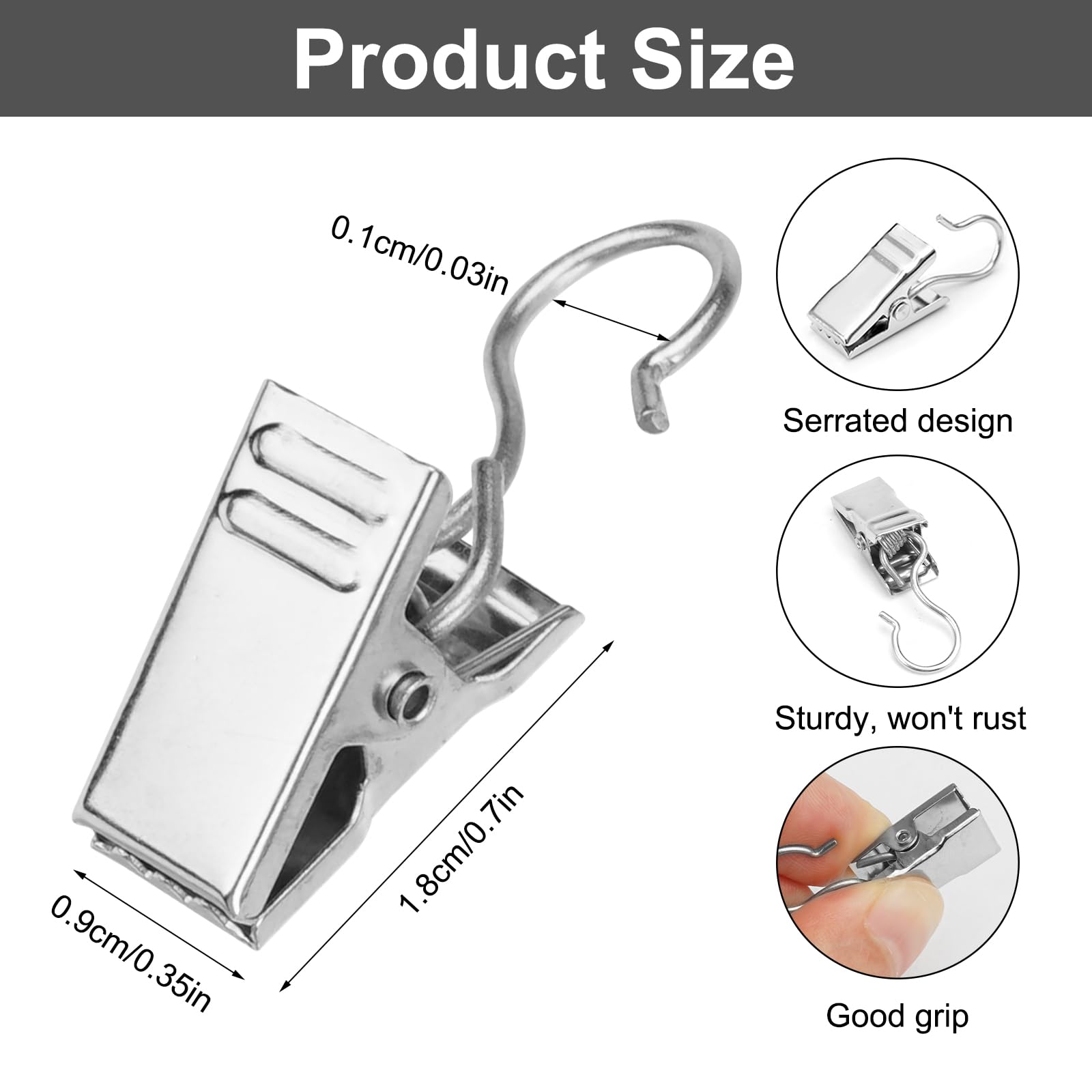 150 Pezzi Clip per Tende in Acciaio Inox, Clips per Doccia Tenda in Metallo, Mollette per Tenda con Gancio, Piccoli Ganci Tende Multifunzionali per Tendaggi, Foto e Decorazioni da Domestica, Argento