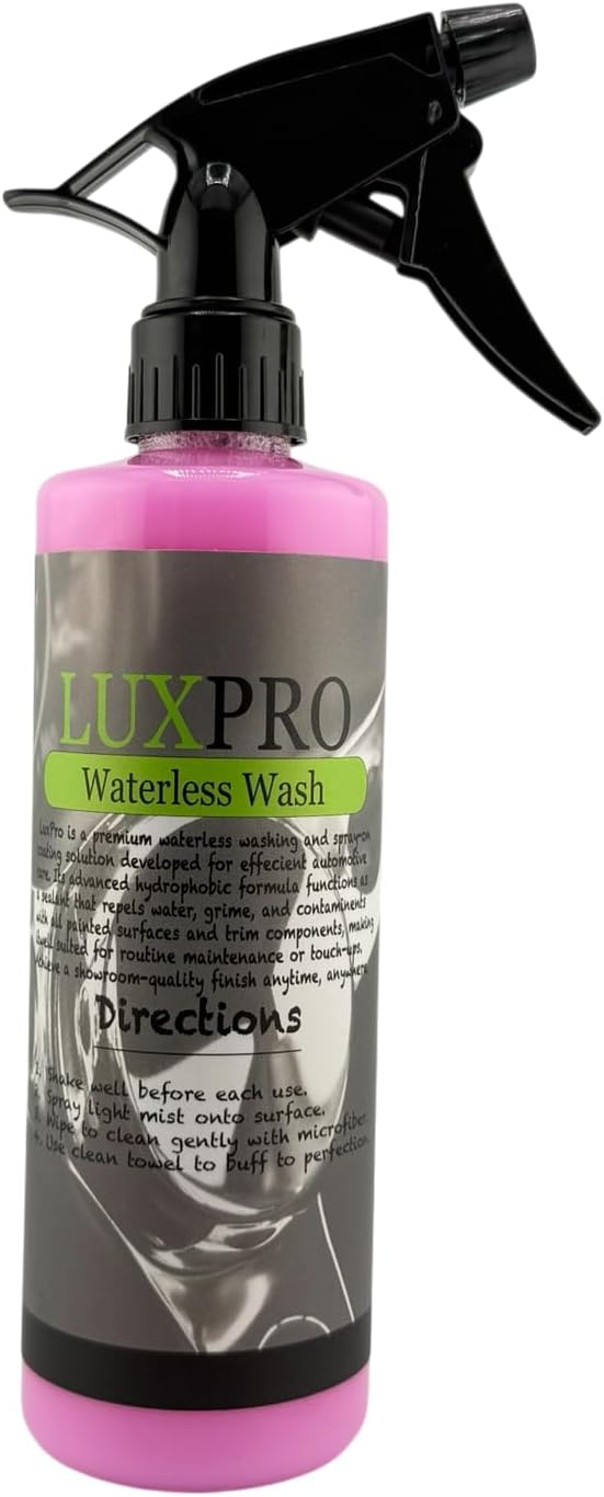 LuxPro Premium Waterless Wash – No-Rinse Auto Detailing Cleaner for Paint, Glass, Chrome & Plastic – Streak-Free High-Gloss Shine – 16 oz