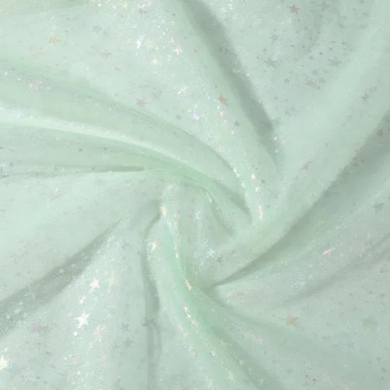 1.5mx1m Light Green Glitter Star Fabric Shiny Bling Glitter Material Cloth Sparkly Star Mesh Fabric for DIY Crafts Sewing Party Favors