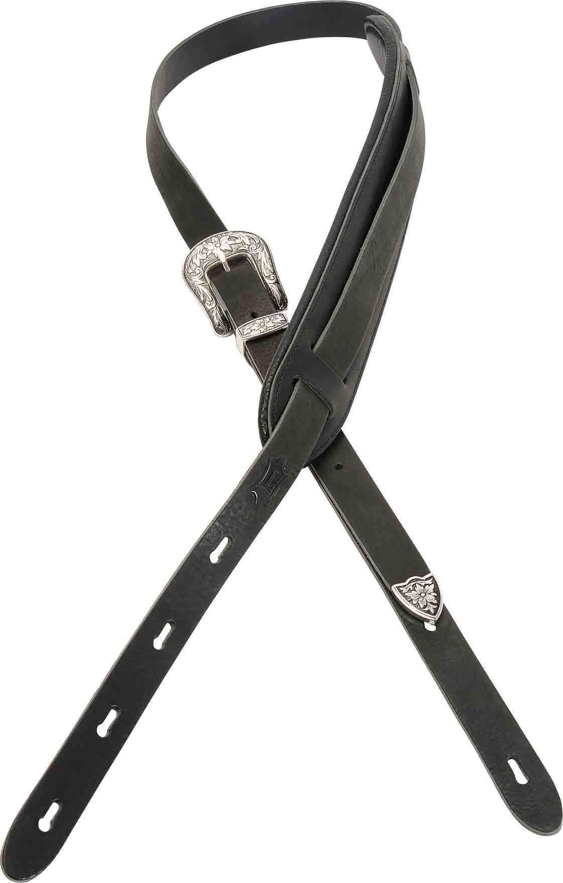 Levy's, PM23W-BLK, Tracolla in Pelle Conciata al Vegetale Black 1", Larghezza di 1" (2.54 cm), Regolabile da 37" (93.98 cm) a 58" (147.32 cm), Colore Black