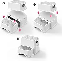 Vista 13 de Taburete de 2 escalones para niños, taburete para lavabo de baño, doble altura de 9.5 pulgadas, antideslizante para entrenamiento de orinal, cocina