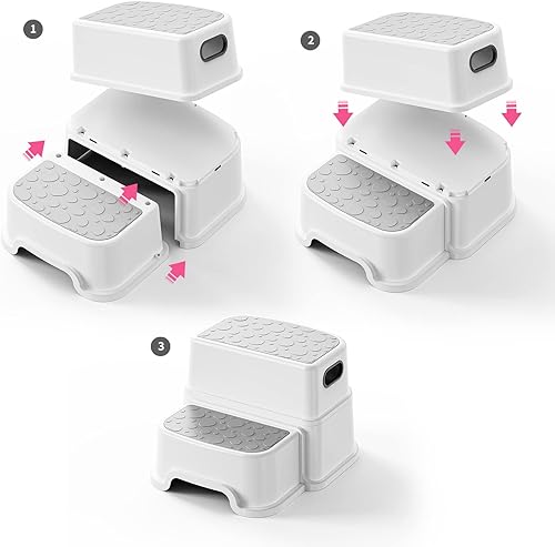 Miniatura 8 de UNCLE WU Taburete para niños pequeños - Taburete antideslizante de 2 escalones para lavabo de baño y entrenamiento para ir al baño, encimera de