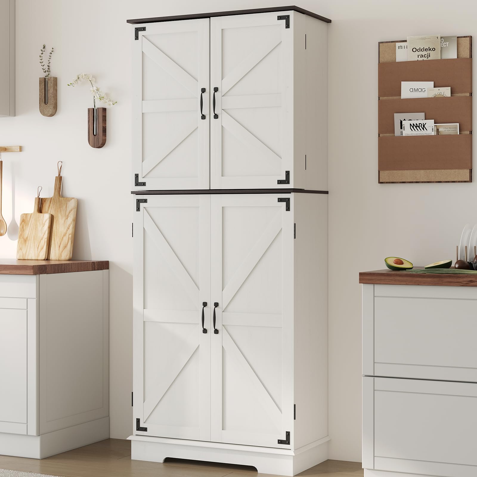 Kitchen Pantry Storage Cabinet 72” Tall, Bathroom Storage Cabinet with 4 Adjustable Shelves and 1 Drawer, Metal Storage Cabinet Freestanding Cupboard for Kitchen, Dining Room, Bathroom (White)