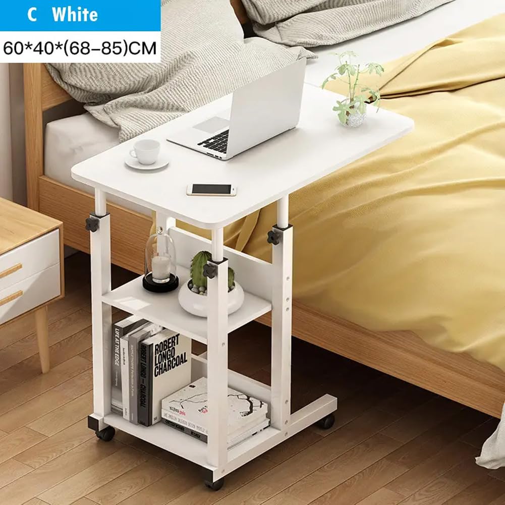 Warmiehomy Sobremesa con Ruedas bloqueables y Tapa elevable,Escritorio de Cama Plegable móvil de Altura Ajustable 68~85cm,Mesilla de Noche para Cama de Hospital Dormitorio Sofá（Beige）