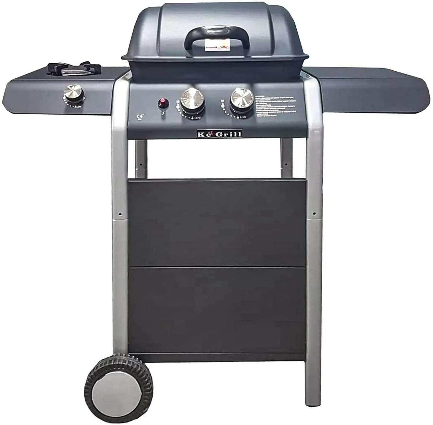 Barbecue A Gas 2 Fuochi + Fornello Laterale Griglia in Acciaio Inox a Pietra Lavica da Giardino Esterno PIC nic …