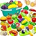 Hifunwu 73 PCS Cutting Play Food Toy for Kids Kitchen...