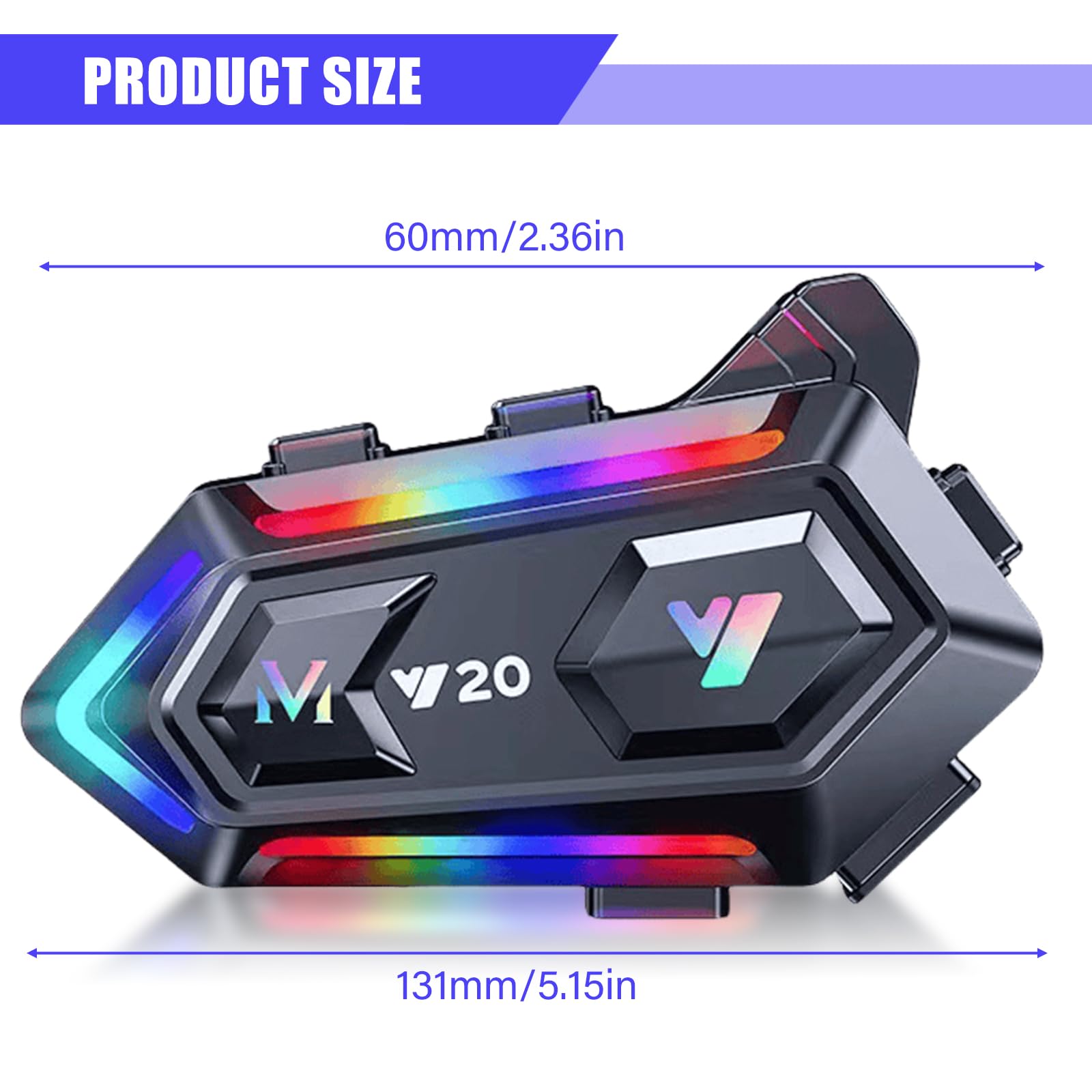 Casco da motociclista Bluetooth Casco Bluetooth Cuffie Bluetooth a doppia riduzione del rumore, RGB/vivavoce/controllo vocale AI/bassi potenti/IPX6 cuffie impermeabili compatibili con tutti i caschi