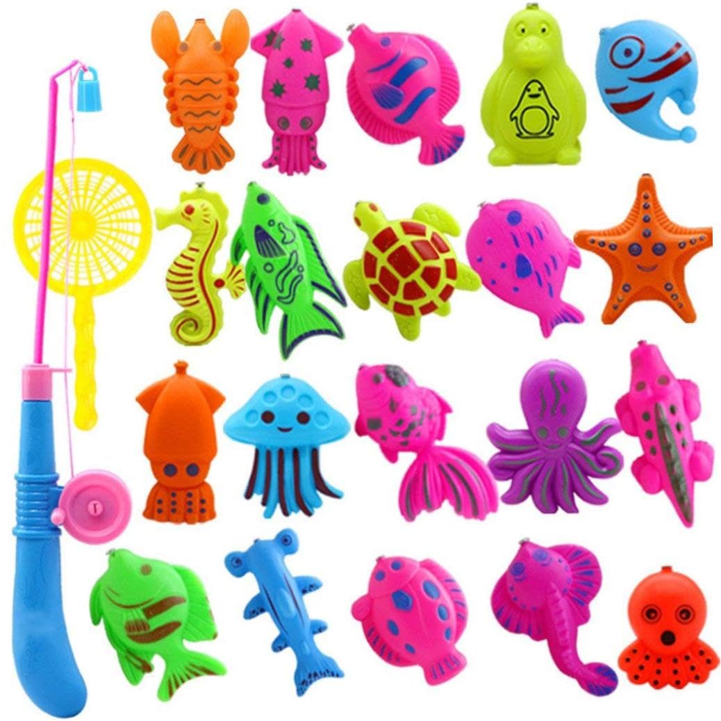 22Pcs Fishing Toys Magnetic Water Play Items Fishing Games Multi Fish Plaything for Kids Bath Fun Time