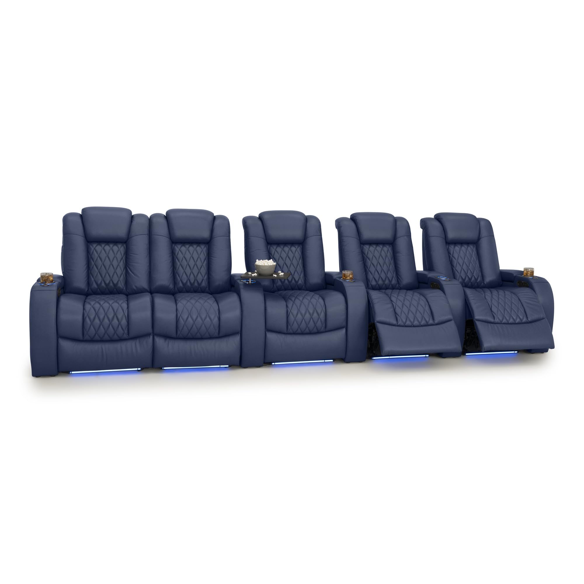 Seatcraft Diamante Home Theater Seating Navy Blue Row of 5 Left Loveseat
