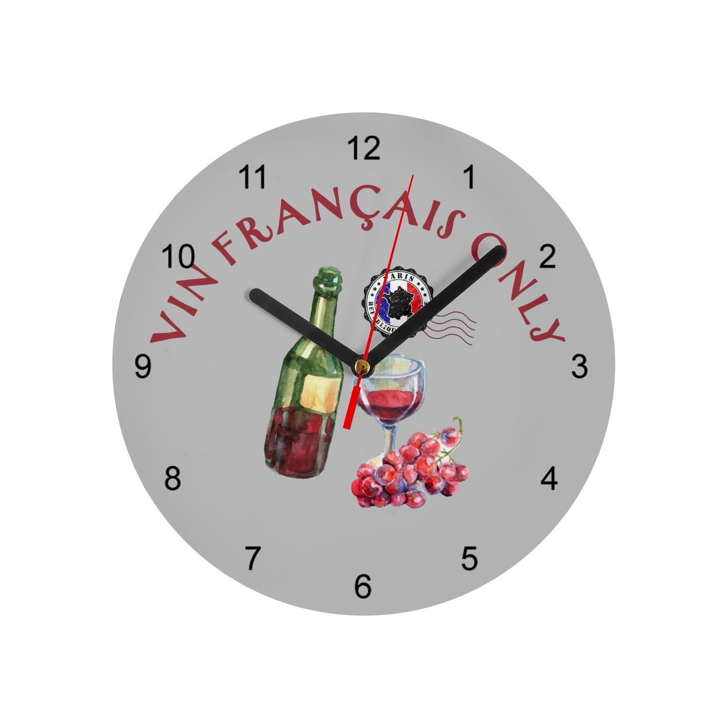 Horloge murale en verre pour célébrer le Vin Français et l'esprit patriote gris