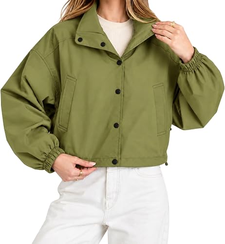 Shiketong Bomber Jacket Women Cropped Trench Coat Snap Button Fall Jackets