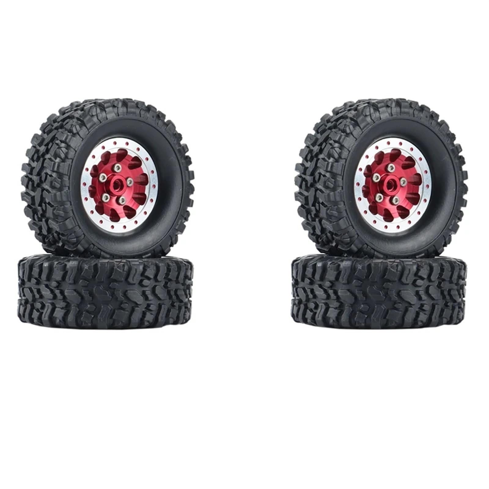 RC Pneus Jante Compatible avec WPL C14 C24 B14 B24 B36 pour MN D90 pour MN99S Pièces De Rechange pour Voiture RC : Jante Beadlock en Métal 4 Pièces Et Pneu en Caoutchouc(Red)