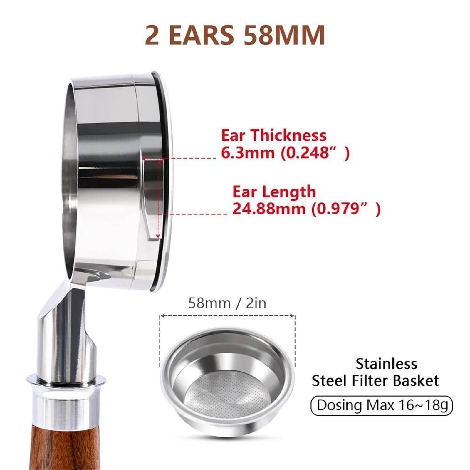 Portafiltro Senza Fondo Da 58 Mm, Compatibile Con Breville, Serie 9 BES920 / 980/990 Cestello Per 2 Tazze In Acciaio Inossidabile Con Manico Per Caffè Nudo Strumenti Per Baristi(Rosewood C)