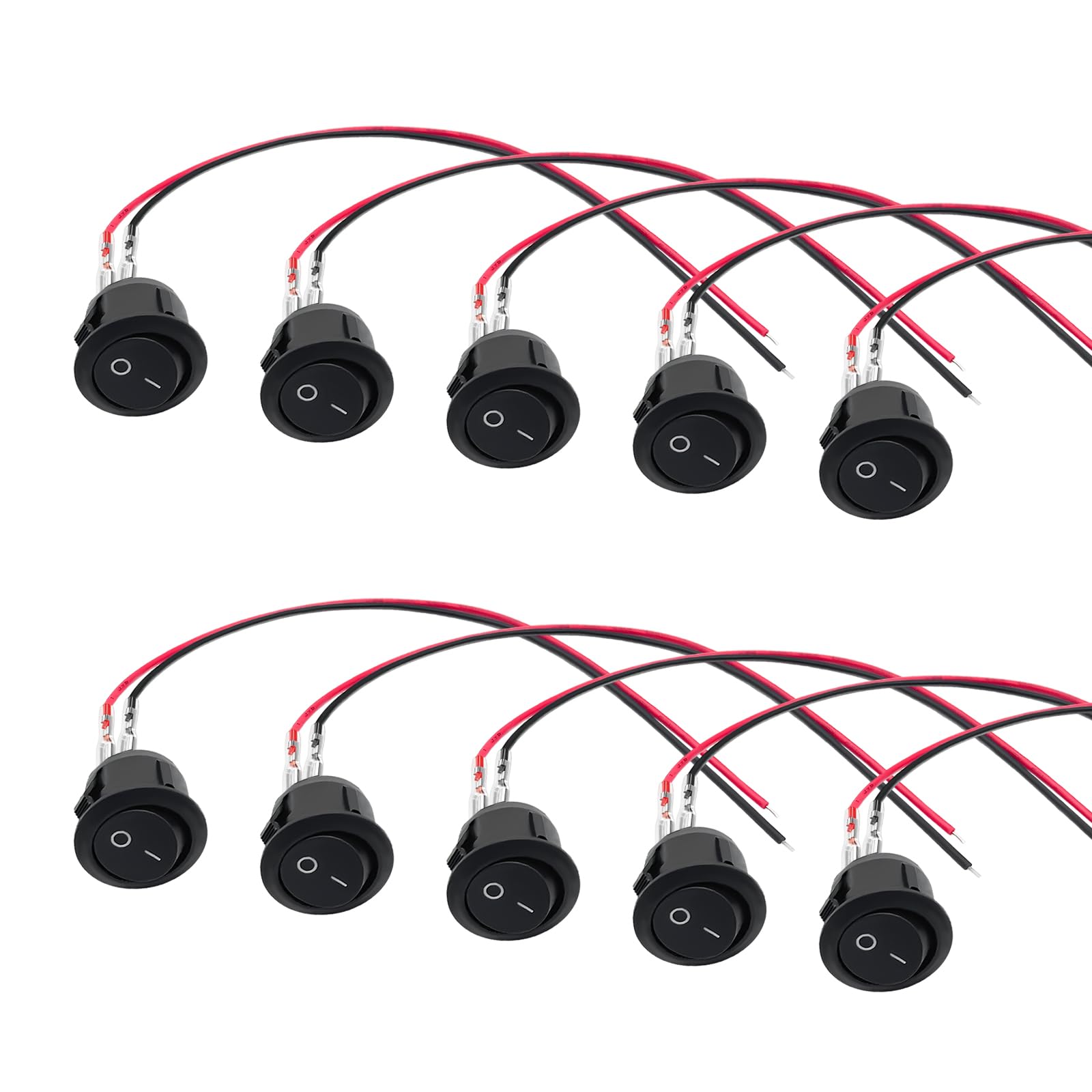 SHMZK 10 PCS 12V Round Rocker Switch, 20mm AC 6A/250V 10A/125V SPST 2 Pin 2 Position Snap-in Rocker Switch, Mini On/Off Circle Toggle Switch with