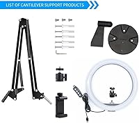 Vista 2 de Anillo de luz para cámara web, montaje en pared, luz de transmisión de 10 pulgadas con soporte de pared plegable compatible con cámaras web Logitech