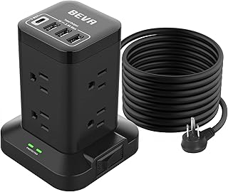 BEVA Power Strip Tower, Surge Protector Tower with USB Ports, 6.5 FT Long Extension Cord with Multiple Outlets, USB Tower Charging Station 8 AC and 4 USB(USB-C) for Dorm Room Essentials
