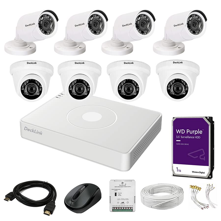 DeckLink 2.4 MP Full HD 8 CCTV Camera Full Set 4 Dome, 4 Bullet, 1TB Survillance HDD with All Accessories-image-9