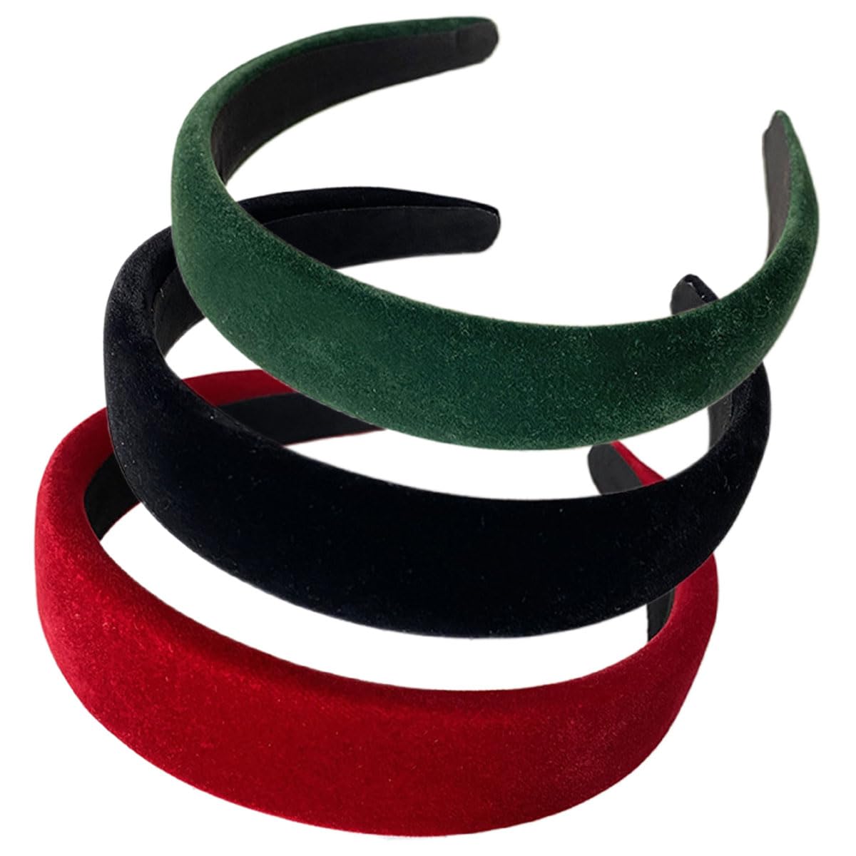 scicent Headbands for Women's Hair 3 PCS Wide Hairbands Soft Sponge Hold Hairband Non Slip Head Band Fashion Headband Hair Accessories for Girls (Black+Dark Red+Dark Green) 12717