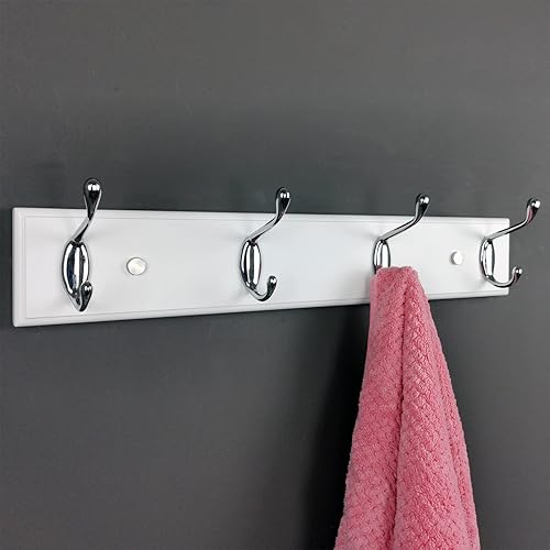 Miniatura 10 de Perchero de madera para colgar en la pared de 25 pulgadas con 6 ganchos plateados, perchero de pared blanco Lang, perchero de pared de madera para