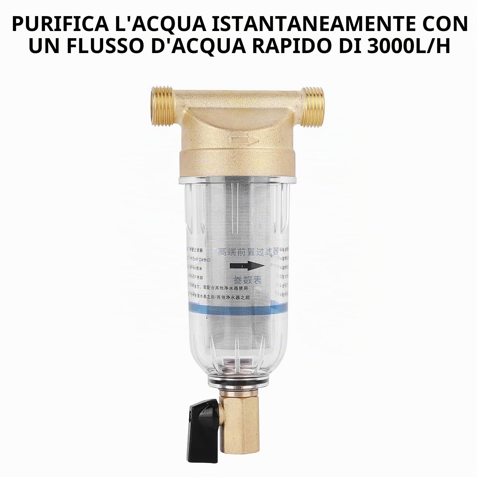 Spin-Down Filtro Acqua sedimenti, depuratore Anteriore Rame prefiltro controlavaggio Rimuovere sedimenti ruggine raschiatore alloggiamento Incorporato(3/4" External Thread)