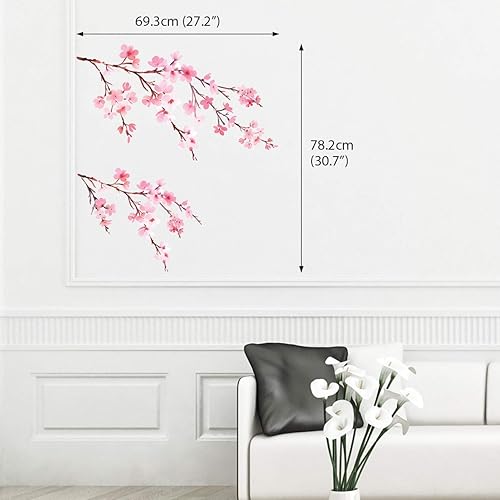 Miniatura 3 de DECOWALL DS6-2003 - Calcomanías de pared para niños, diseño de flores de cerezo, calcomanías de pared extraíbles para niños, guardería, dormitorio