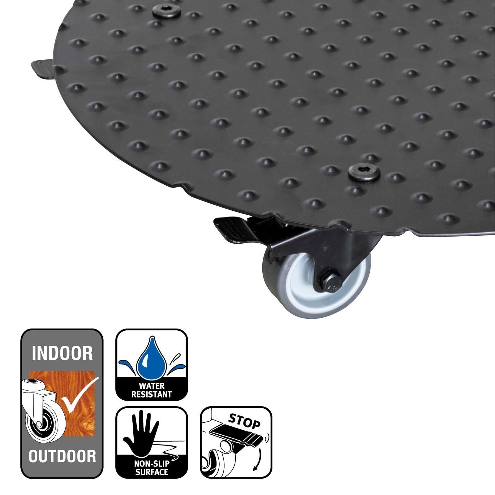 WAGNER Support à roulettes pour pot de fleur ALASKA BLACK Ø 38 x 7,5 cm I intérieur + extérieur I Roule pot en aluminum revêtu I 2 freins I Capacité de charge 150 kg I Made in Germany - 20700601