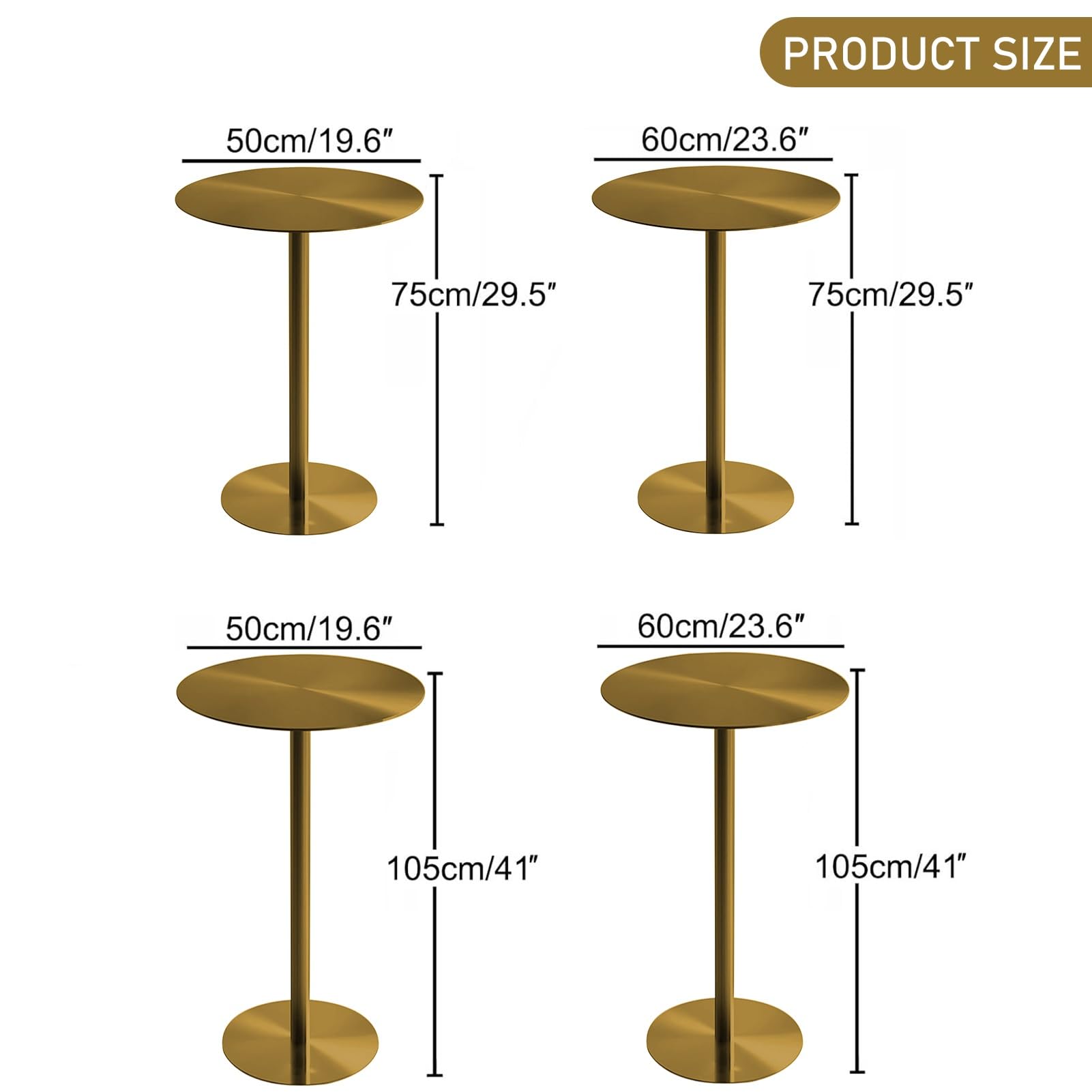 Runder Beistelltisch Goldener Couchtisch, Edelstahl-Bartisch Cocktail-Bistrotisch Esstisch für Küche Wohnzimmer Schlafzimmer Balkon (Size : 60x60x75cm)