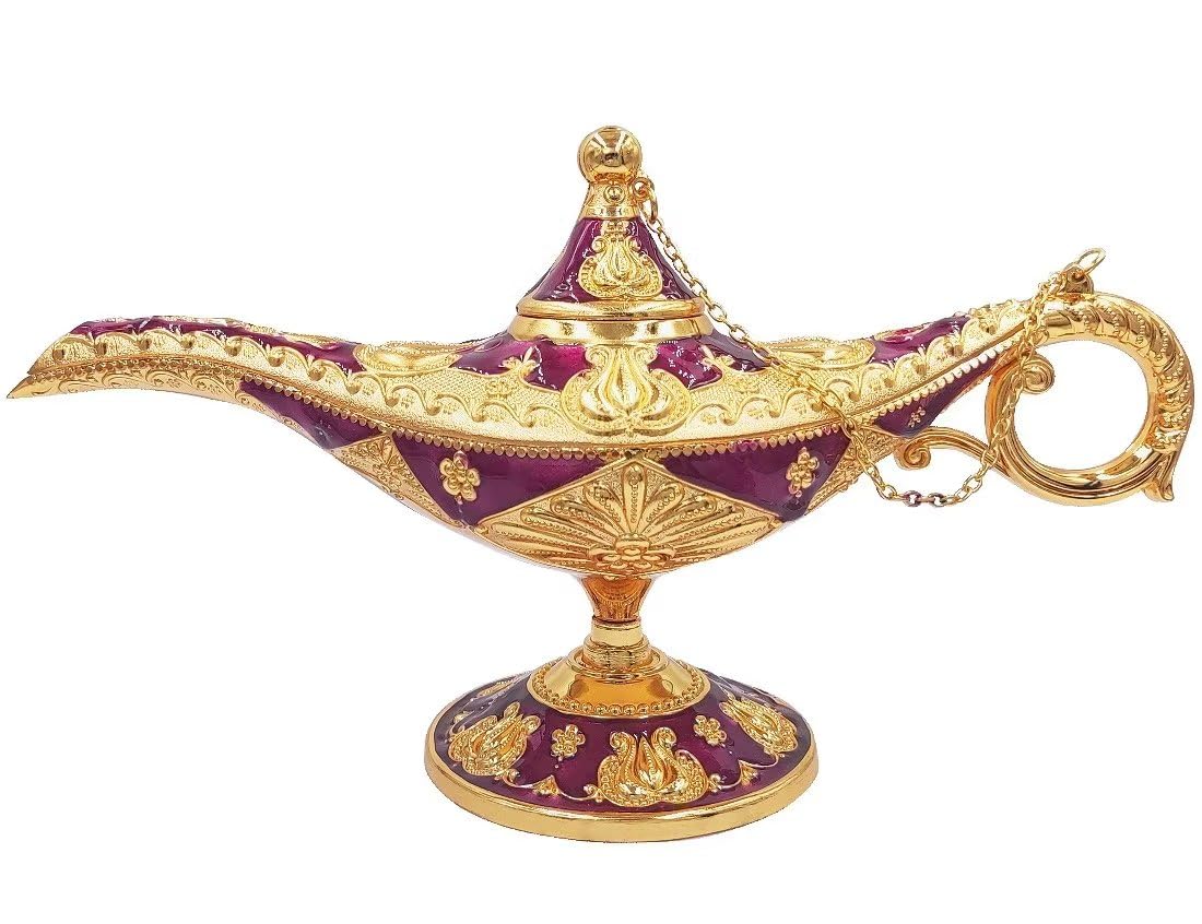 Hourwof Vintage Aladdin Magic Genie Lamp,Arabian Nights Costume Prop Lamp for Wedding Theme Party,Legend Wishing Light for Home Tabletop Decor Halloween Christmas Birthday Gift,Large Purple