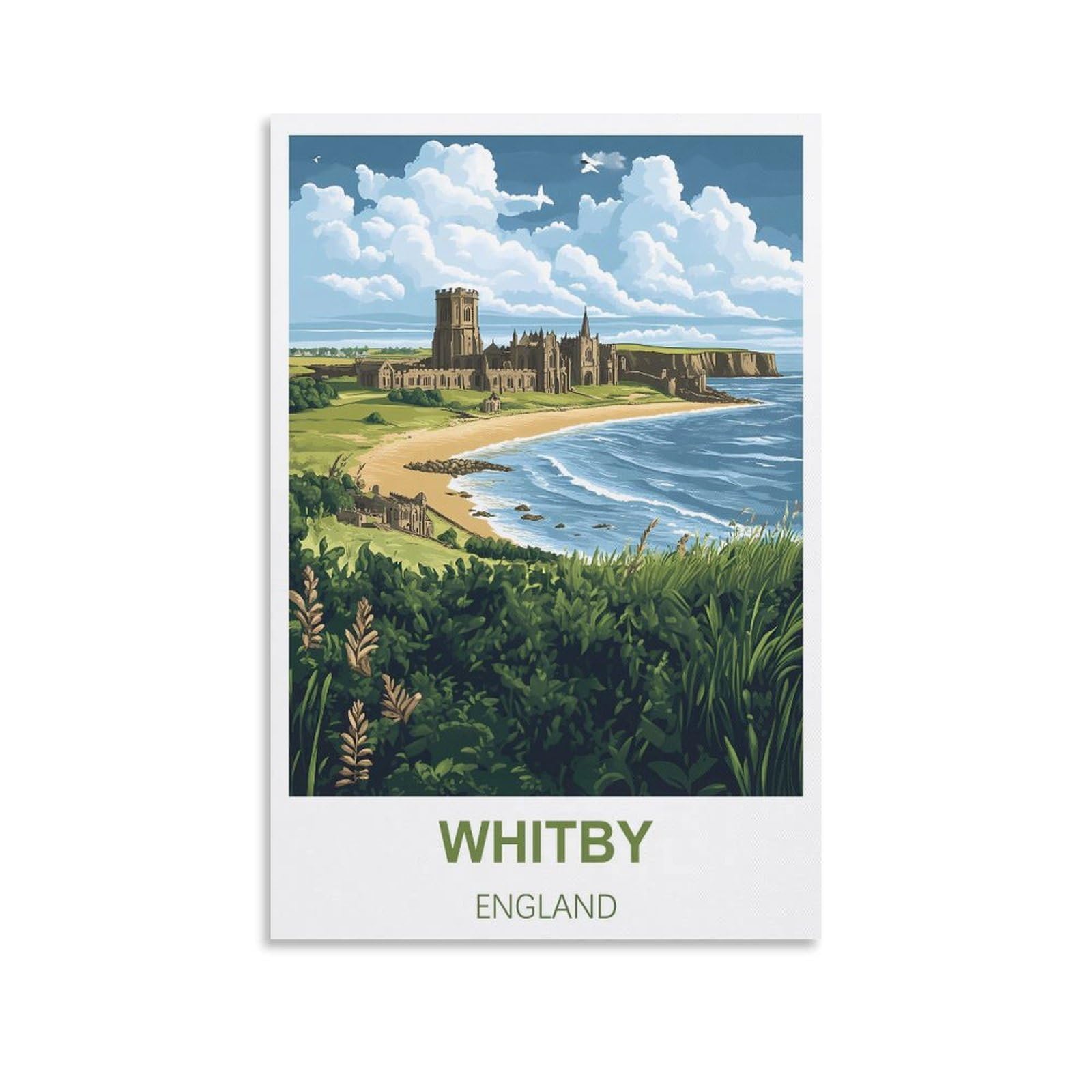 Fjiwecwsq Unframe-Style Whitby England Vintage Travel Poster 12X18inch(30X45cm) Canvas Wall Art Painting Prints