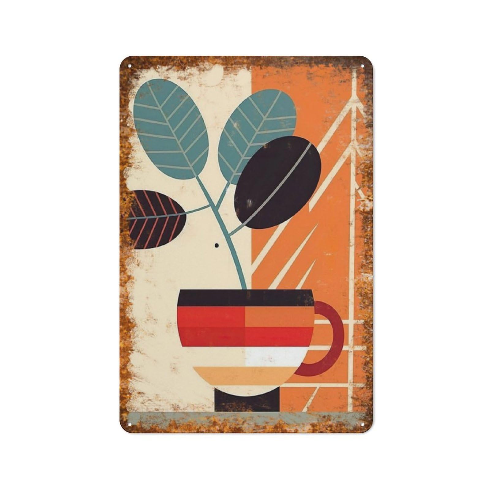 peiyeety Metal Tin Sign Potted Plant With Geometric Background Pattern Vintage Rustic Wall Art Kitchen Bathroom Bedroom Living Room Cafe Farmhouse Office Garage Home Bar Laundry Room Porch 8x12 Inch