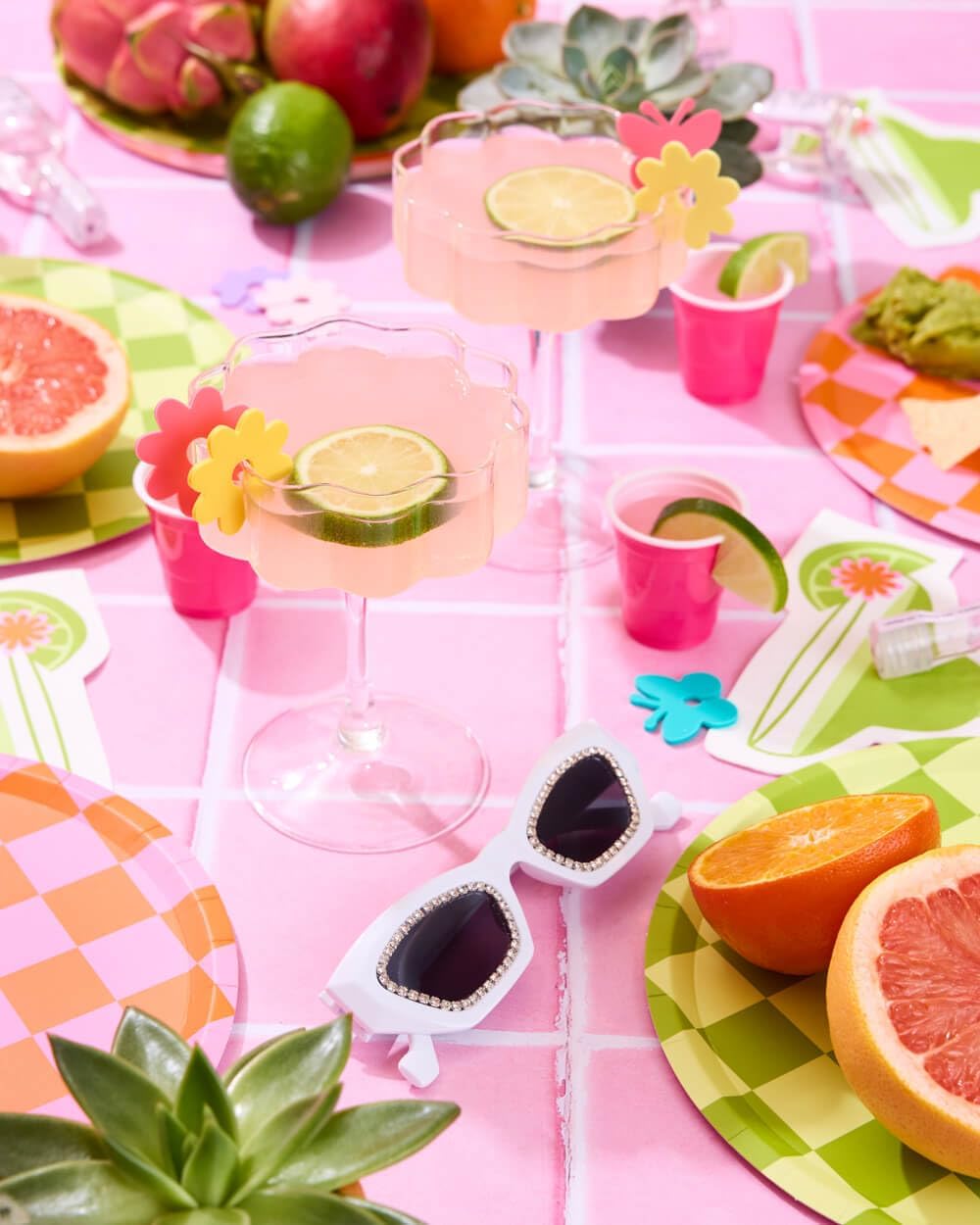 xo, Fetti Pink + Green Checkered Paper Plates - 24 pk, 9" | Bachelorette Fiesta Decorations, Cute Birthday Party Tablescape, Retro Summer Tableware Supplies, Cinco de Mayo Place Setting, 21st Bday - Image 6