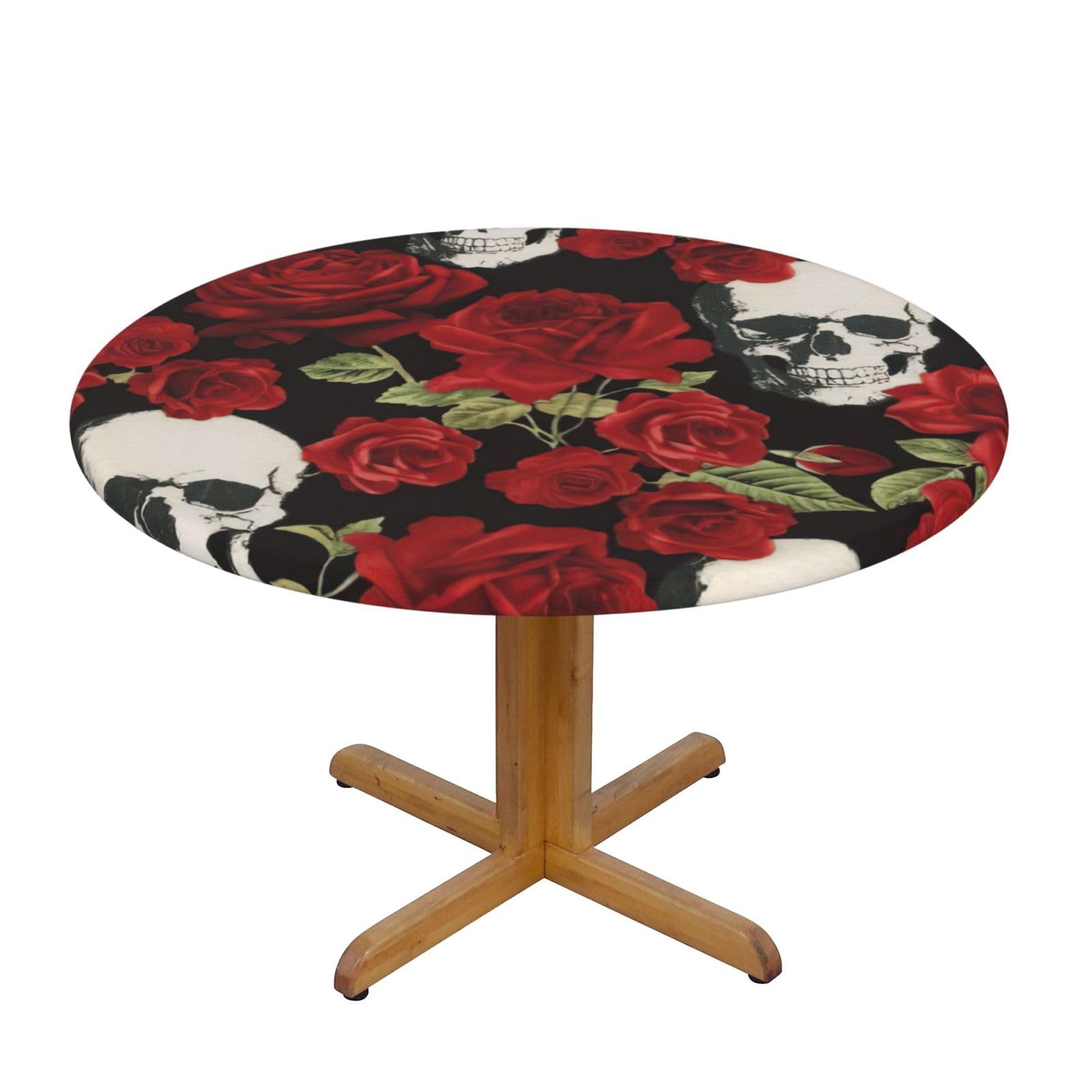Rose Skull Print Wipe Clean Oval Tablecloth Stain-Resistant Dining Table Accessories Table Protector For Home