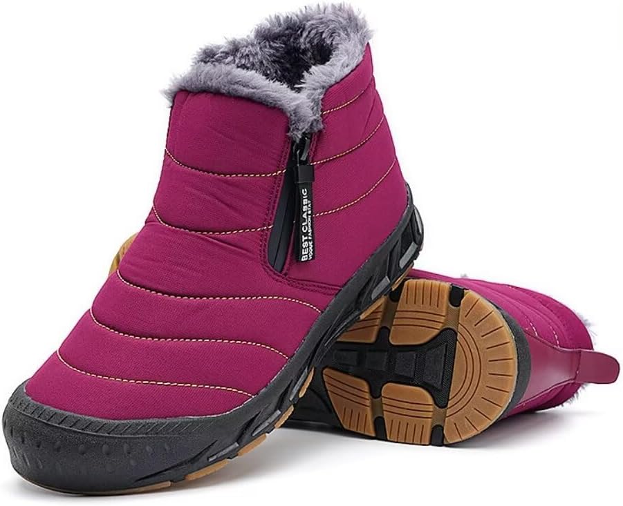 Jakcuz Women Winter Snow Boots Zip Up Fur Lined Warm Ankle Boot Outdoor Anti-slip Waterproof Comfortable Short Boot - Image 4