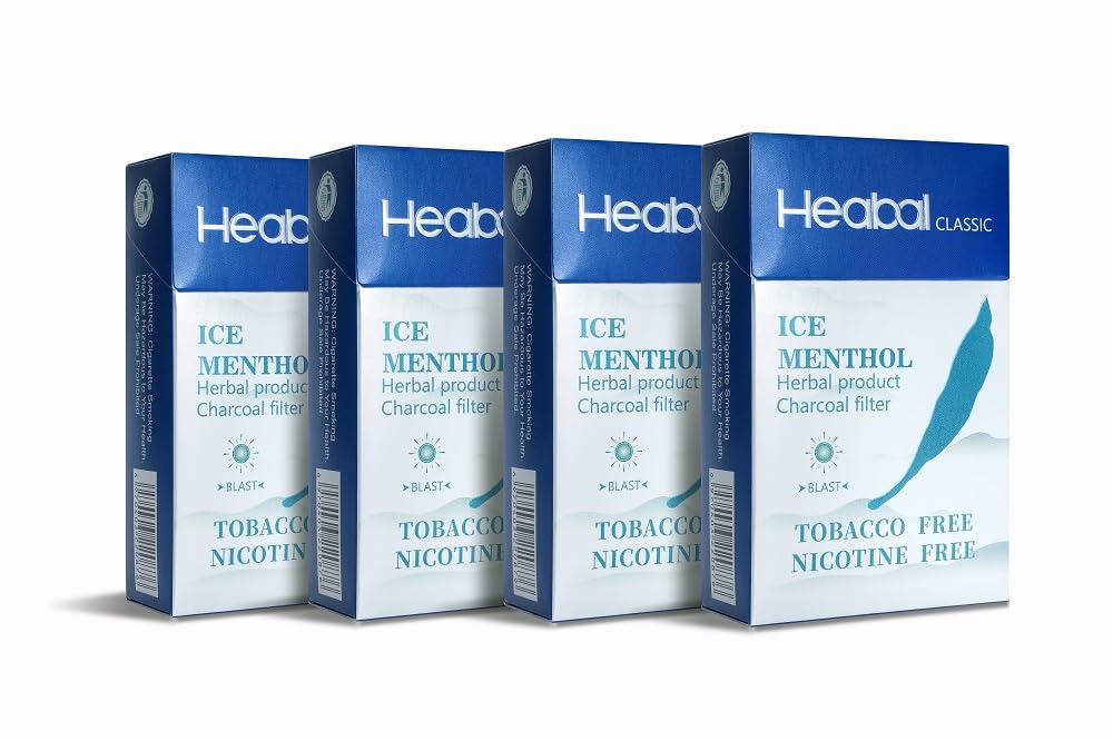 HEABAL Herbal Cigarettes - Tobacco Free, Nicotine Free - Ice Menthol (4 Packs)