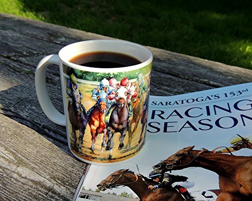 Taza de café Horse Racing 11oz diseño acuarela miniatura 2