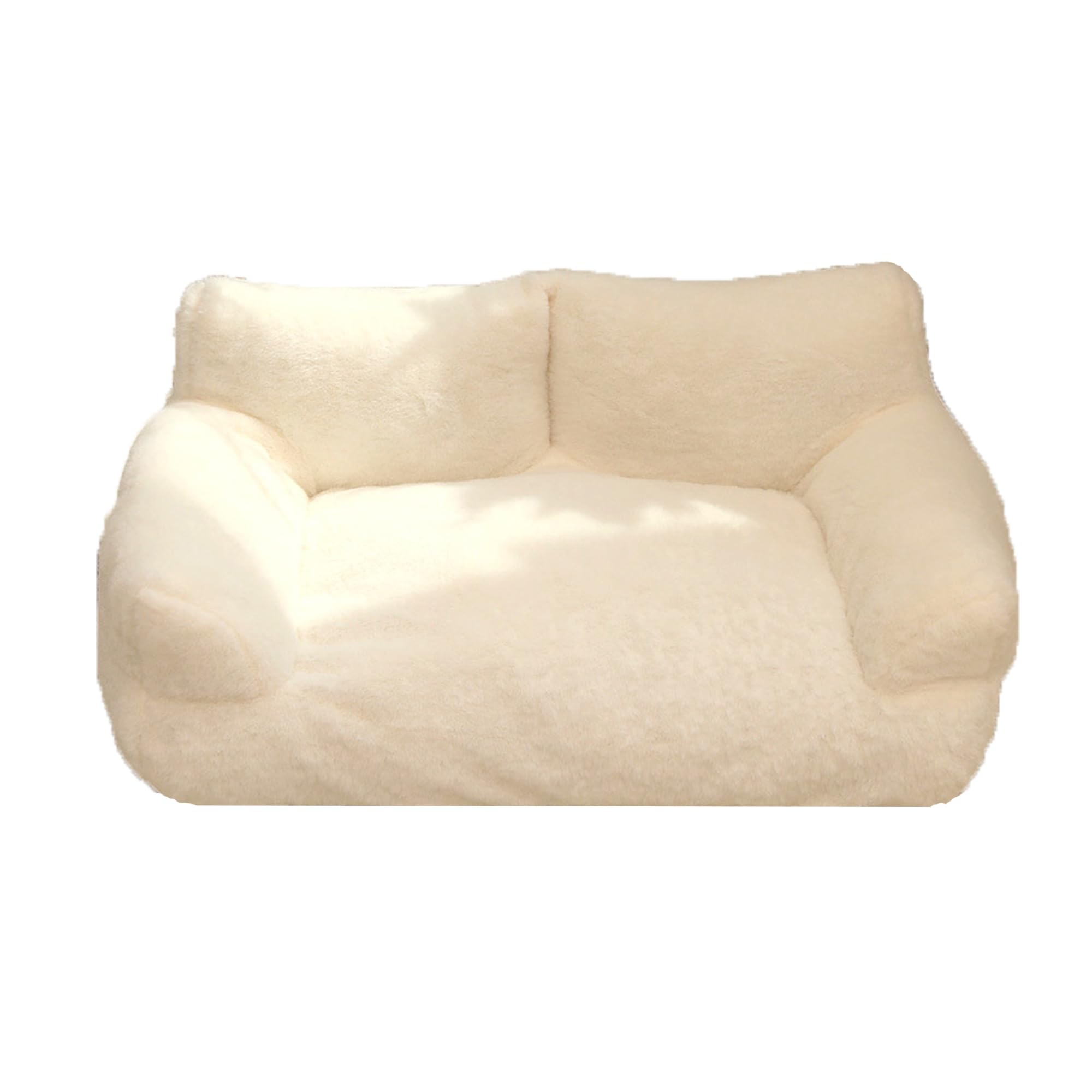 XIEMINLE Dog Sofa Bed Plush Dog Couch for Indoor Soft Pet Lounge Bed Calming Beds for Puppy and Kitten Warm Puppy Sofa Chair Cosy Pet Nest with Anti-Slip Bottom (65 * 45 * 26cm,Off white)